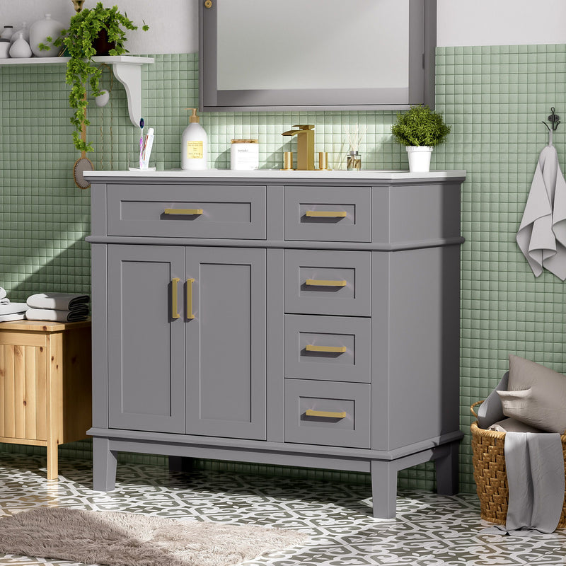 Modern Bathroom Vanity With Ceramic Sink, Soft Close Storage Cabinet