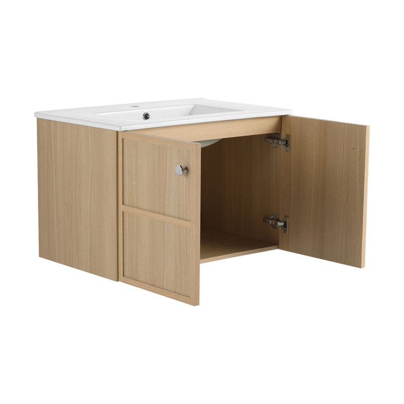 Wall Mounted Bathroom Vanity With Ceramic Sink And 2 Soft Closing Doors
