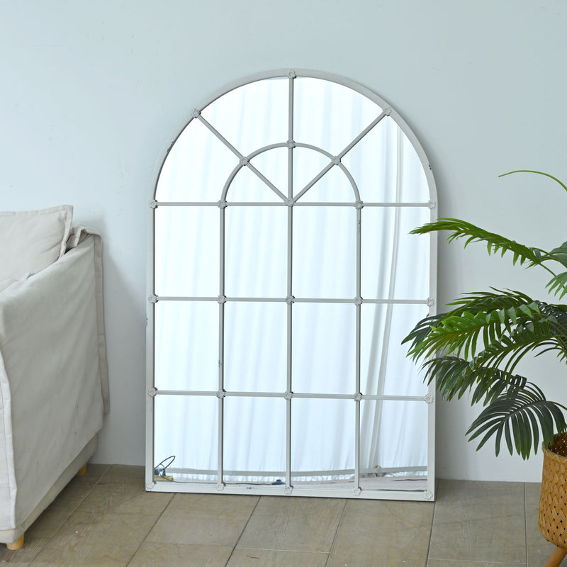 Handmade Arched Mirror, Windows Design For Entryway - White