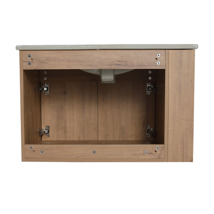 Modern Wall Mounted Bathroom Vanity With Sink And Storage Rack Soft Close Doors - Imitative Oak