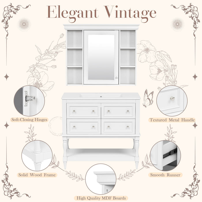 Bathroom Vanity With Medicine Cabinet, Storage Cabinet With 4 Drawers, Adjustable Shelf Mirror