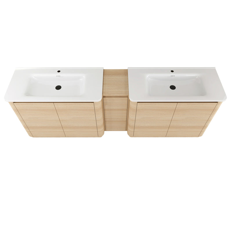 92" Freestanding Bathroom Vanity With Sink, 1 Small Storage Cabinet, Soft Close Door - Ameican White Oak