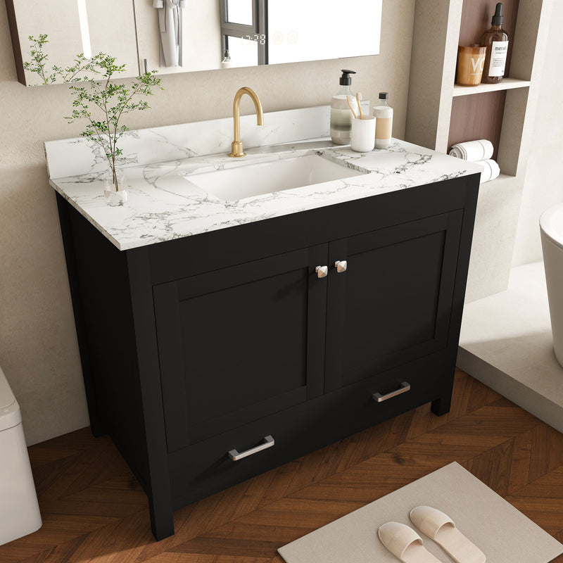 Bathroom Vanity Set, Fluted Cabinet, Soft Close Doors & Drawers, Single Faucet Hole, Sink Included - Black