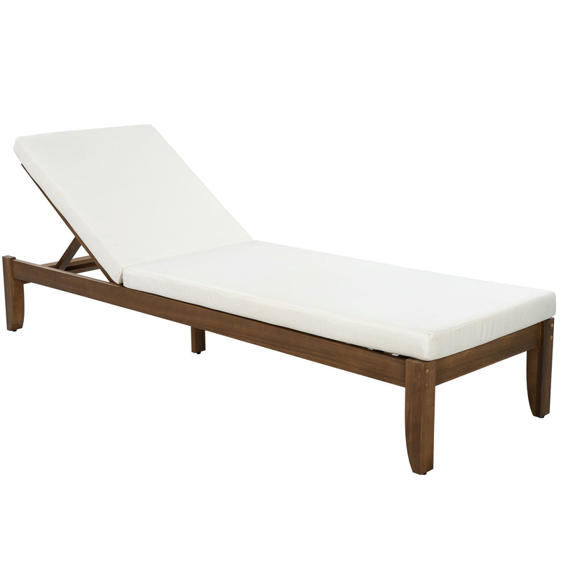 Adjustable Outdoor Patio Lounge Chair Chaise Lounge - Beige / Walnut