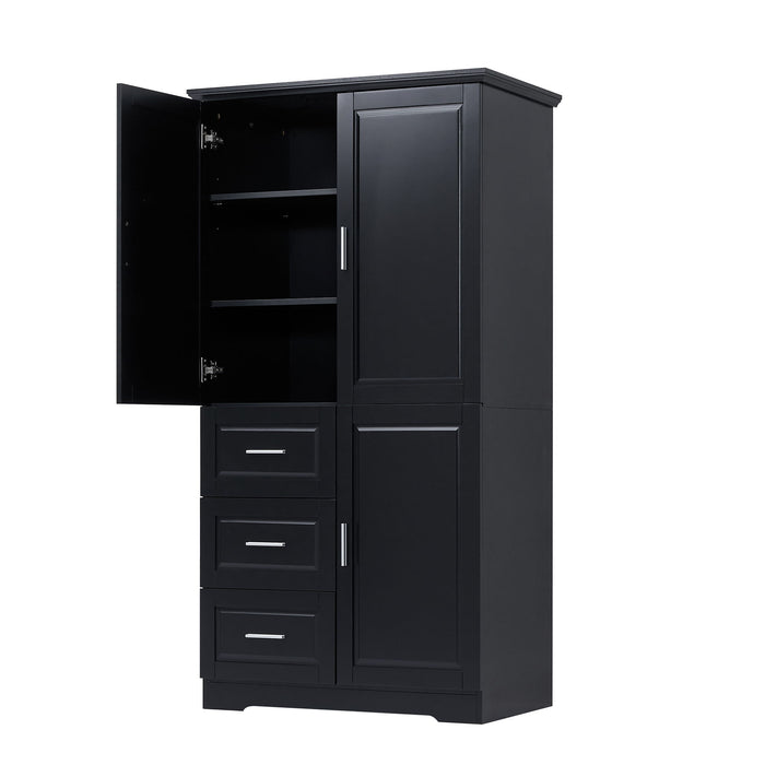Tall Wide Storage Cabinet With Doors, 3 Drawers