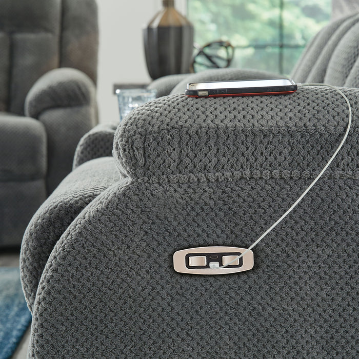 Observation - Reclining Power Sofa With Drop Down Table - Steel