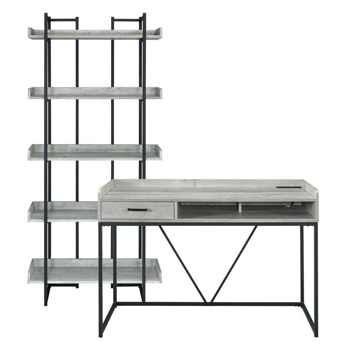 Preston - 2 Piece Desk And Bookshelf Set - Gray