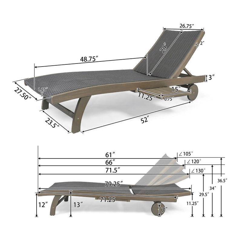 Outdoor Chaise Lounge With Pull Out Tray And Wicker Seat - Gray