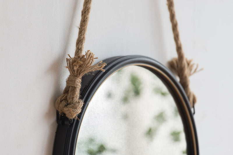Handsome Cleveland Mirror With Rope Strap Contemporary Design Circle Mirror With Round Metal Frame For Wall Decor