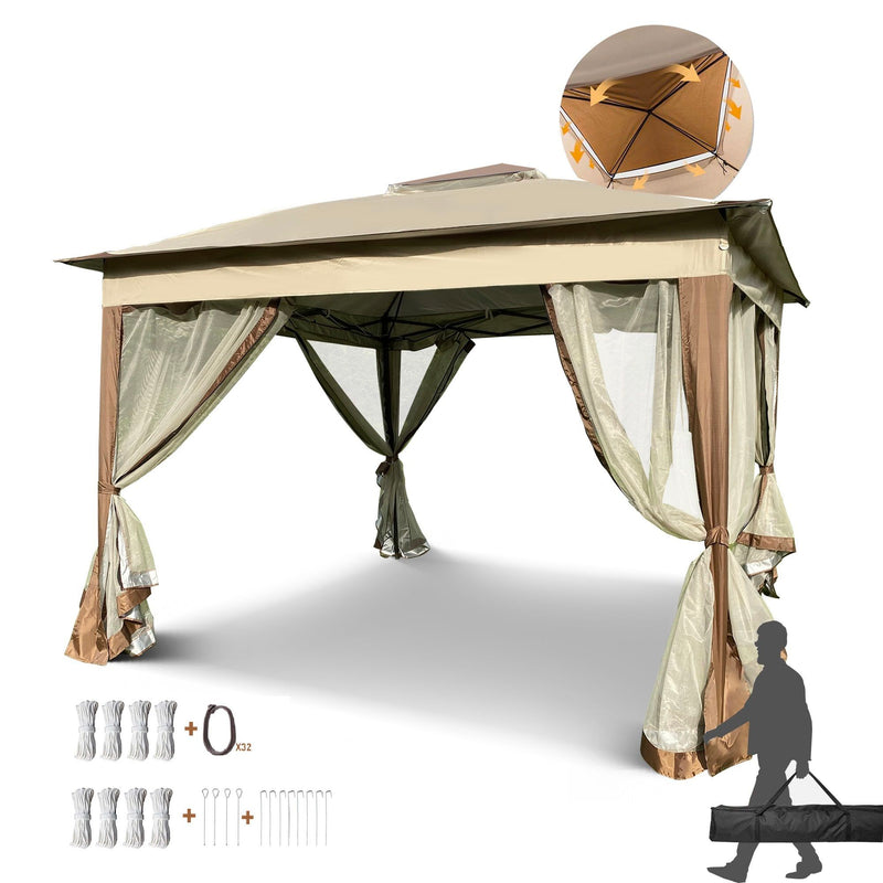 Outdoor Pop Up Gazebo Canopy With 2 Tier Soft Top And Removable Zipper Netting