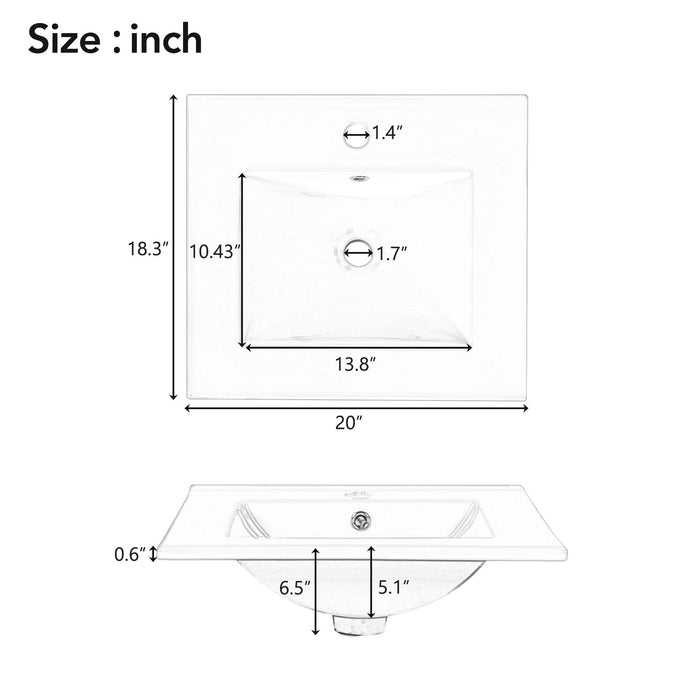 Elegant Bathroom Vanity With Ceramic Sink, Soft Close Door, Adjustable Shelf