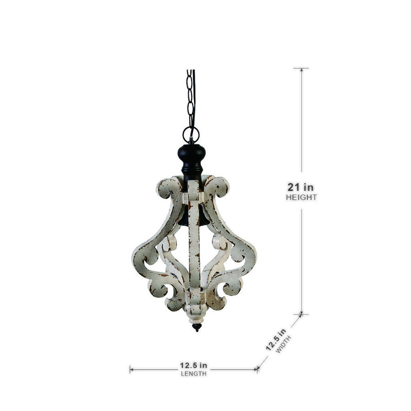 Farmhouse Chandeliar Distressed Pendant French Country Wood Chandelier For Living Room Foyer, Bulb Not Included - Antique Cream