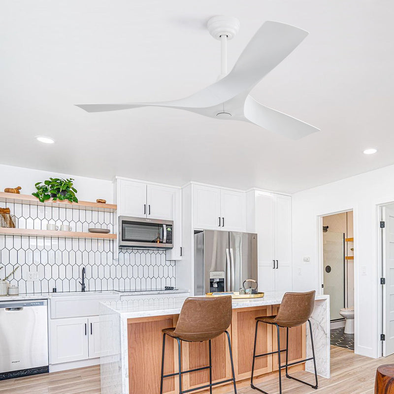 52" Ceiling Fan With Remote Control, Quiet Reversible DC Motor, For Indoor Outdoor Use - White