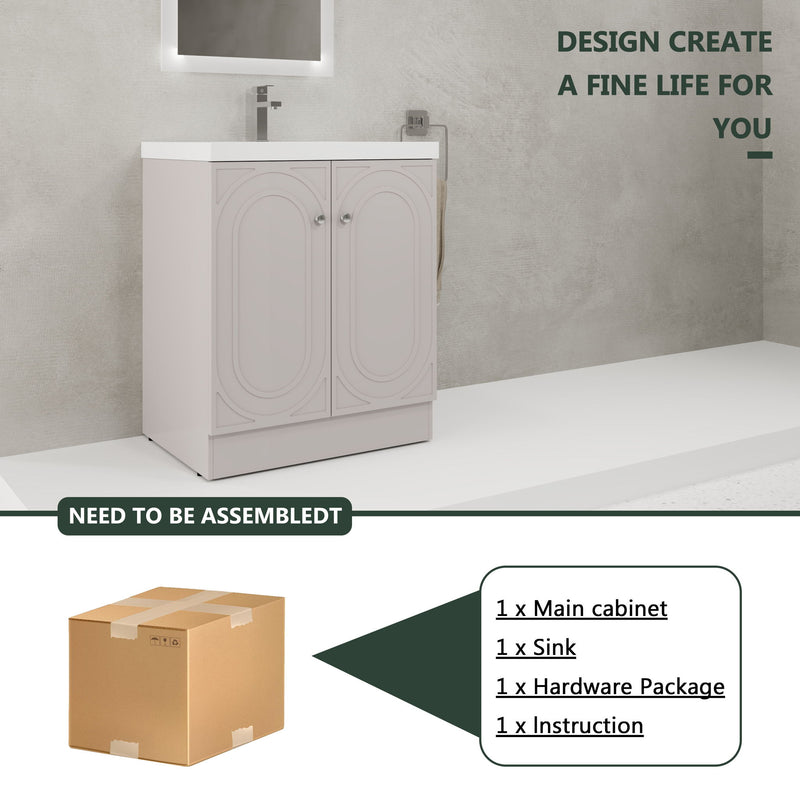 Contemporary Freestanding Bathroom Vanity With Resin Sink & Soft-Close Cabinet Doors