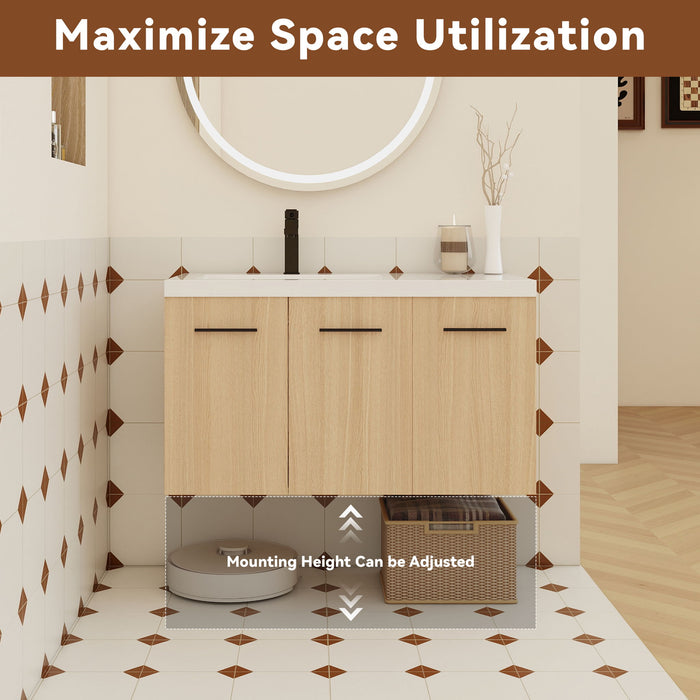 Wall Mounted Floating Bathroom Vanity With Sink, 3 Door Modular Cabinet