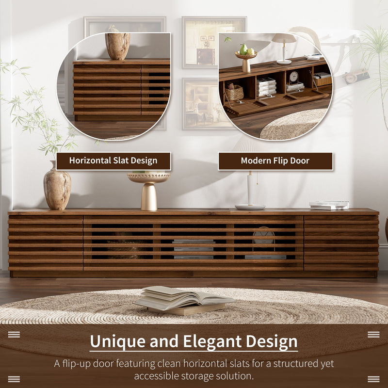 TV Stand For TVs, Entertainment Center With Cable Management And Soft Closing Hinges - Walnut