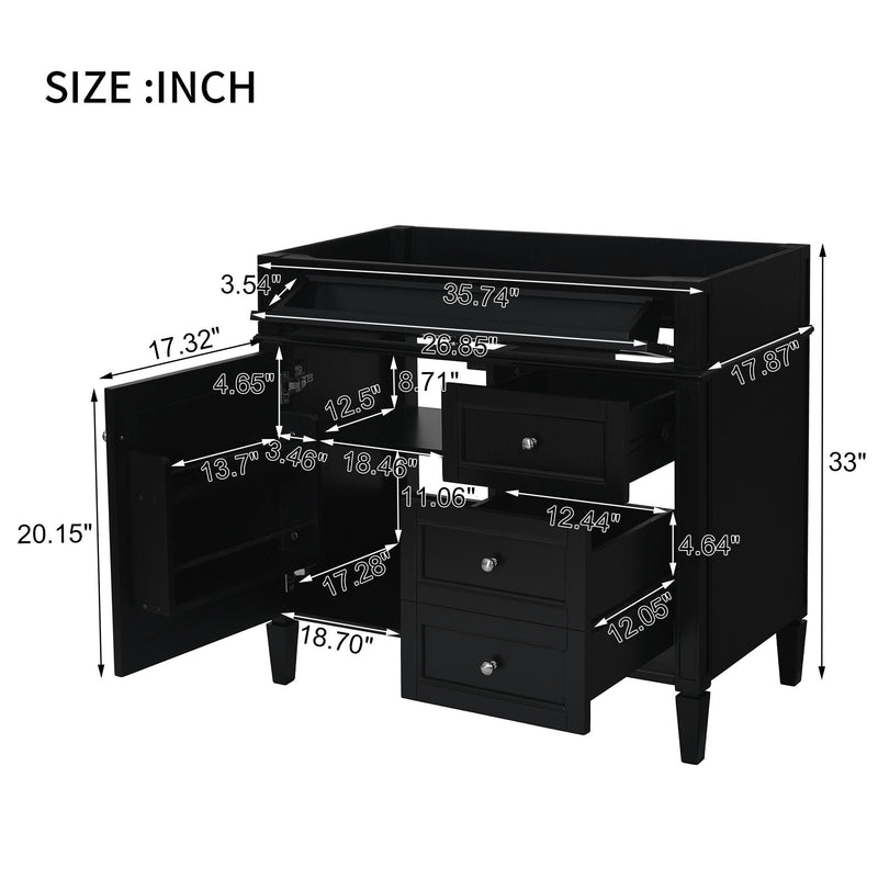 Bathroom Vanity With 2 Drawers And Tip-Out Drawer, Storage Cabinet