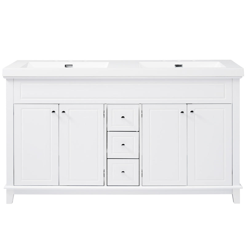 Bathroom Vanity With Double Sinks, 3 Drawers & 4 Doors, Soft Close, All Open Back Design - White