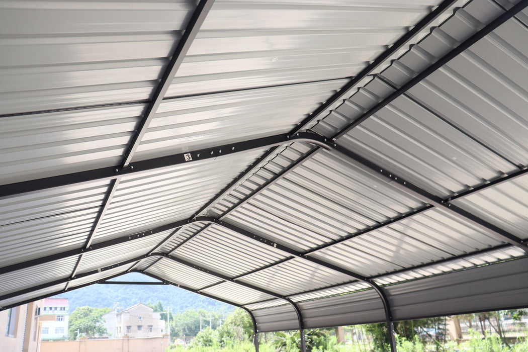 Metal Carport 12 X 20 Ft Heavy Duty With Galvanized Steel Roof Metal Garage Canopy With Galvanized Steel Roof & Frame Car Tent Outdoor Storage Shed For Car Boats And Truck - Alabaster / Dark Gray