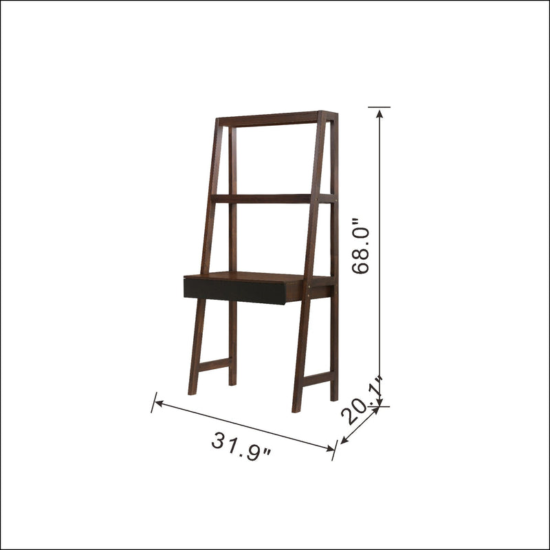 Ladder Desk, Ladder Style Display Shelf - Natural Wood / Brown