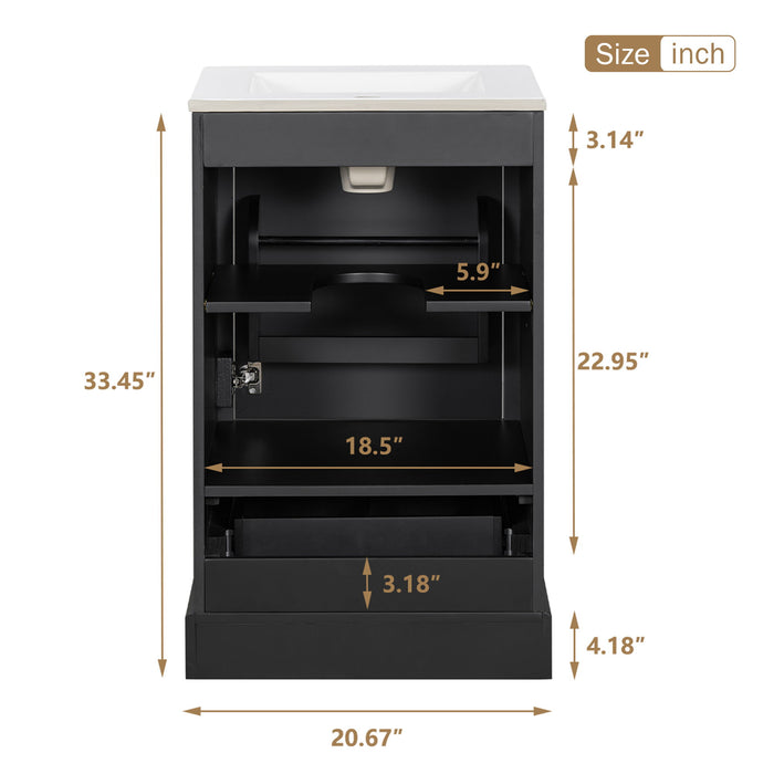 Bathroom Vanity With Sink, Soft Close Door, Adjustable U-Shaped Shelf