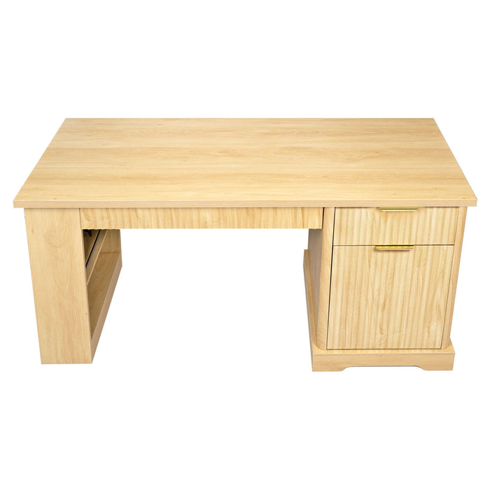 Modern Fluted Office Desk With Storage Cabinet
