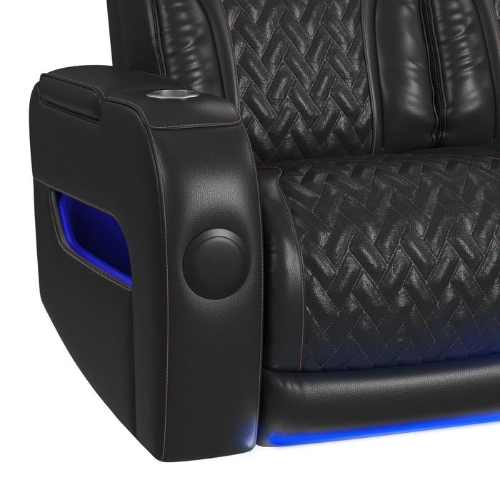 Prime Time P3 Living Room Set in Jett Black with Red Stitching