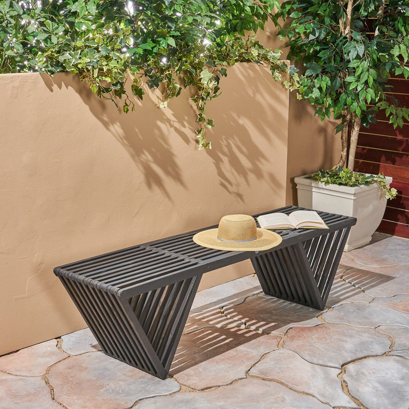 Gloaming - Outdoor Bench With Slat Design And Triangular Base - Dark Gray