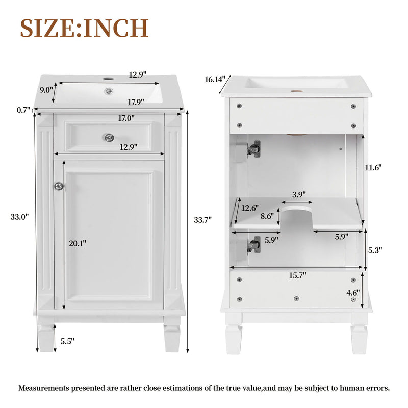 Bathroom Vanity With Sink, Soft-Closing Door, Adjustable Shelf