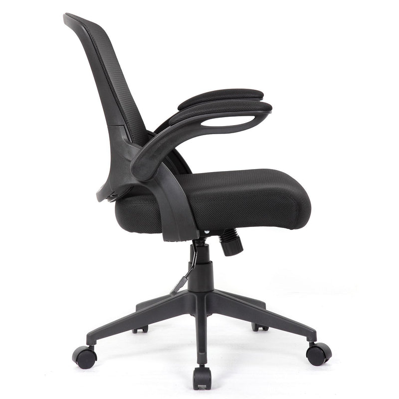 Office Chair & Mid Back Design, Adjustable Height And Foldable Armrests - Black