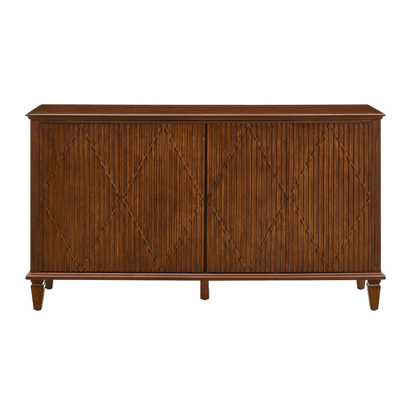 TV Stand With Carved Geometric Doors, Storage Cabinet For Living Room - Walnut