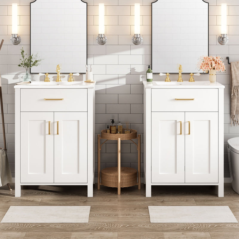 Modern Bathroom Vanity With Ceramic Sink, Soft-Close Doors, Flip Drawer, U-Shaped Shelves, Elegant Storage Solution