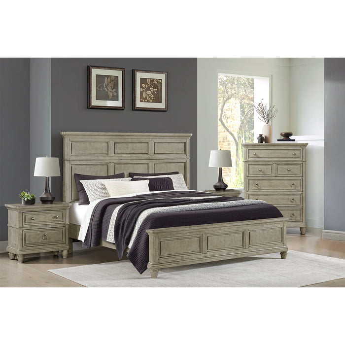 Whit-Ash Bedroom Set with 2 Nightstands in Light Grey