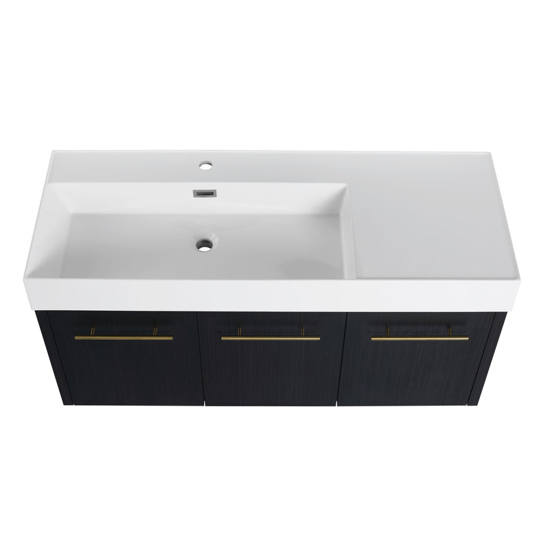 Modern Wall Mounted Bathroom Vanity With Left Sink And Storage Rack