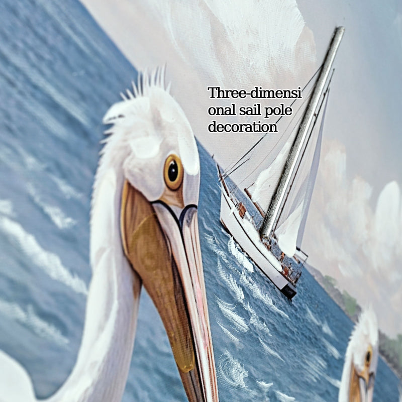 Beach Wall Art Large Ocean Seagull Canvas Pictures For Living Room - Ivory / Navy