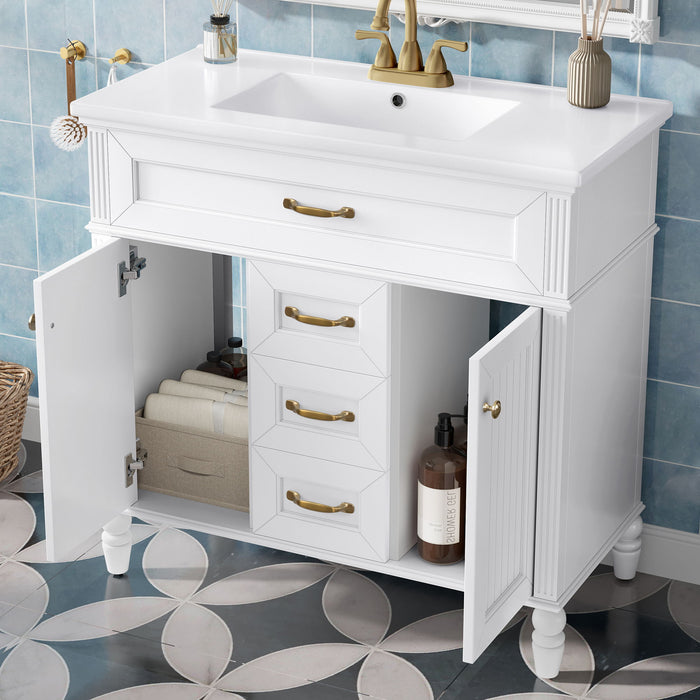 Bathroom Vanity With Sink, Flip-Out Top Drawer, Soft Close Doors, 2 Storage Drawers