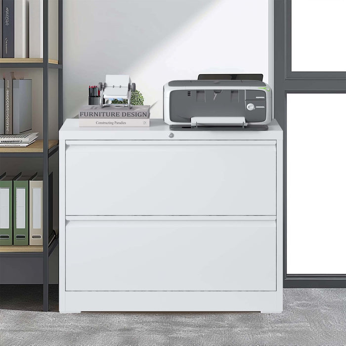 Lateral File Cabinet 2 Drawer, Locking File Cabinet With Anti Tip Interlock, Heavy Duty Storage For Letter / Legal / A4 Files - White
