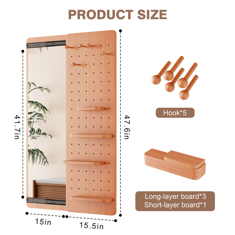 Wall Mounted Full Length Mirror With Shelf And Hook