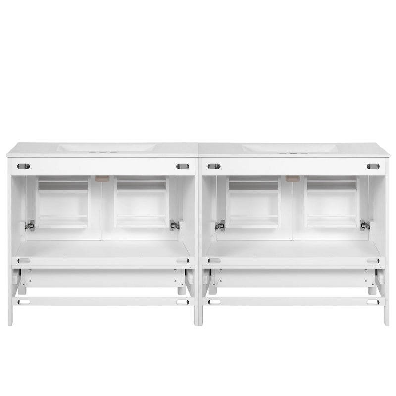 Bathroom Vanity With Sink, Soft Close Doors, Double Storage Shelves & Divided Drawer Ample Storage - White