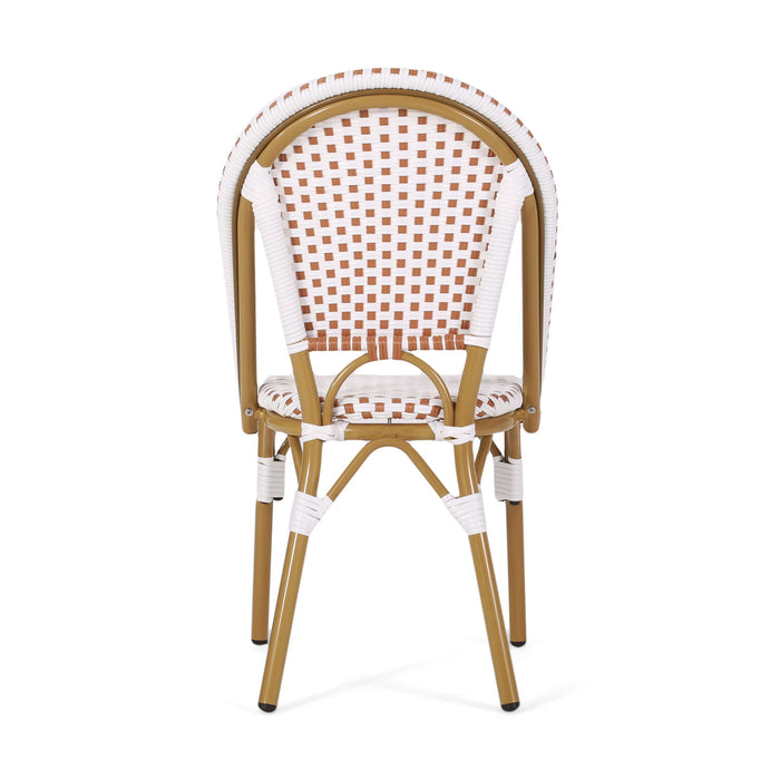 Outdoor Rattan And Aluminum French Bistro Chairs (Set of 2) Bamboo Print - Rust Red / White