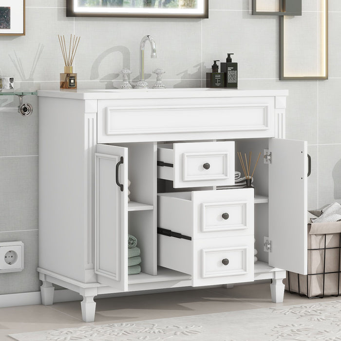 Bathroom Vanity With Top Sink, Basin On Cabinet With 2 Soft Closing Doors And 2 Drawers