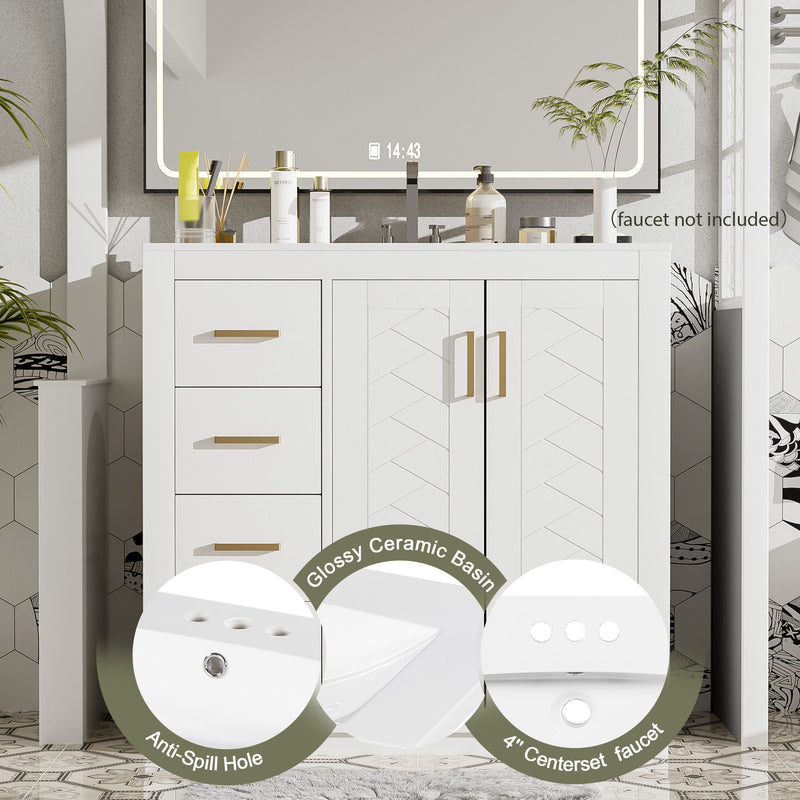 Bathroom Vanity With Sink Combo, Storage Cabinet, Freestanding Set With 3 Drawers & Soft Closing Doors
