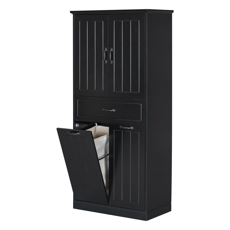 Modern Bathroom Storage Cabinet With Two Laundry Baskets, One Drawer, Adjustable Shelf