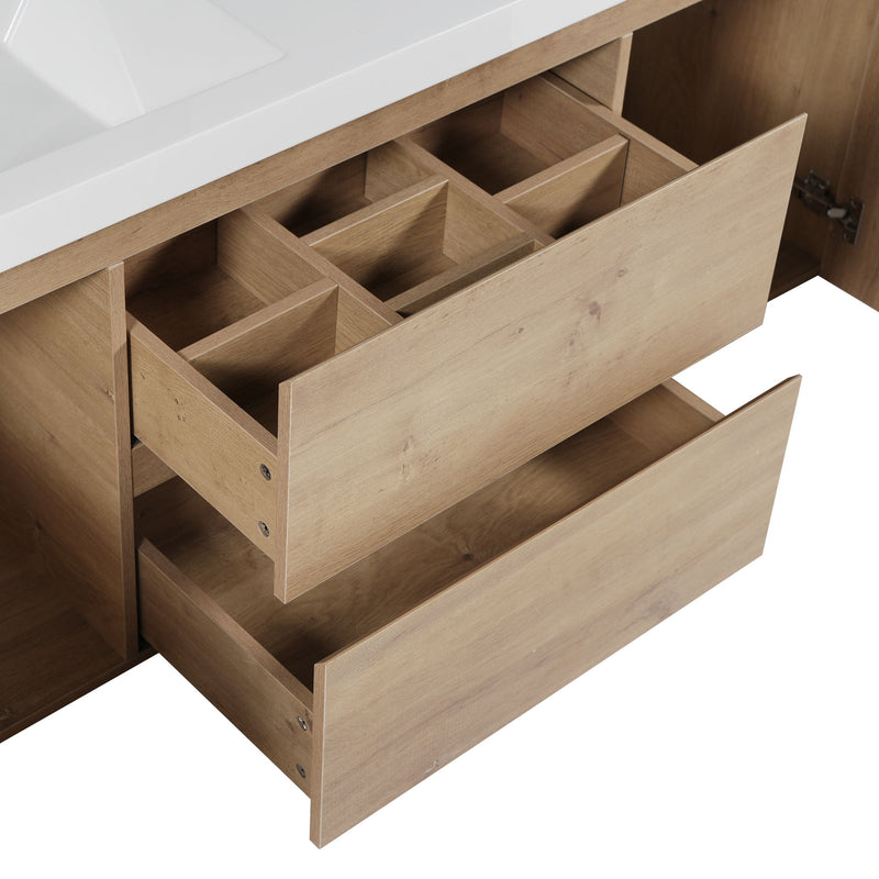 Double Sink Bathroom Vanity, Cabinet & Soft Close Doors, Divided Drawers, Wall Mounted Storage - Wood
