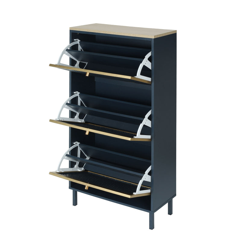 Modern Rattan 3 Door Shoe Rack Cabinet For Entryway