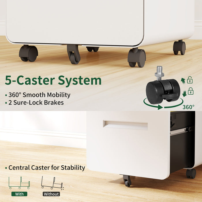 3-Drawer Mobile File Cabinet With Lock, On Casters, Holds A4/Letter Files