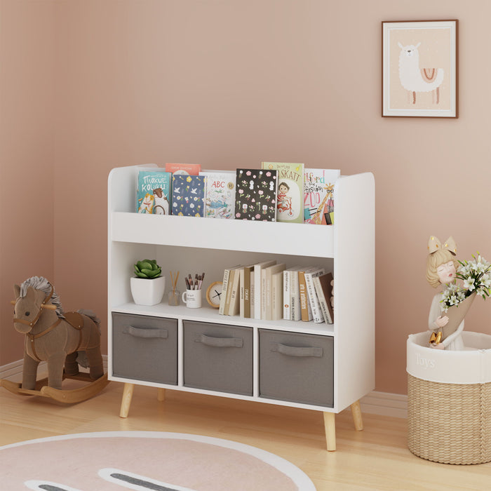 Bookshelf With 3 Bins, Storage Shelf For Toys And Books