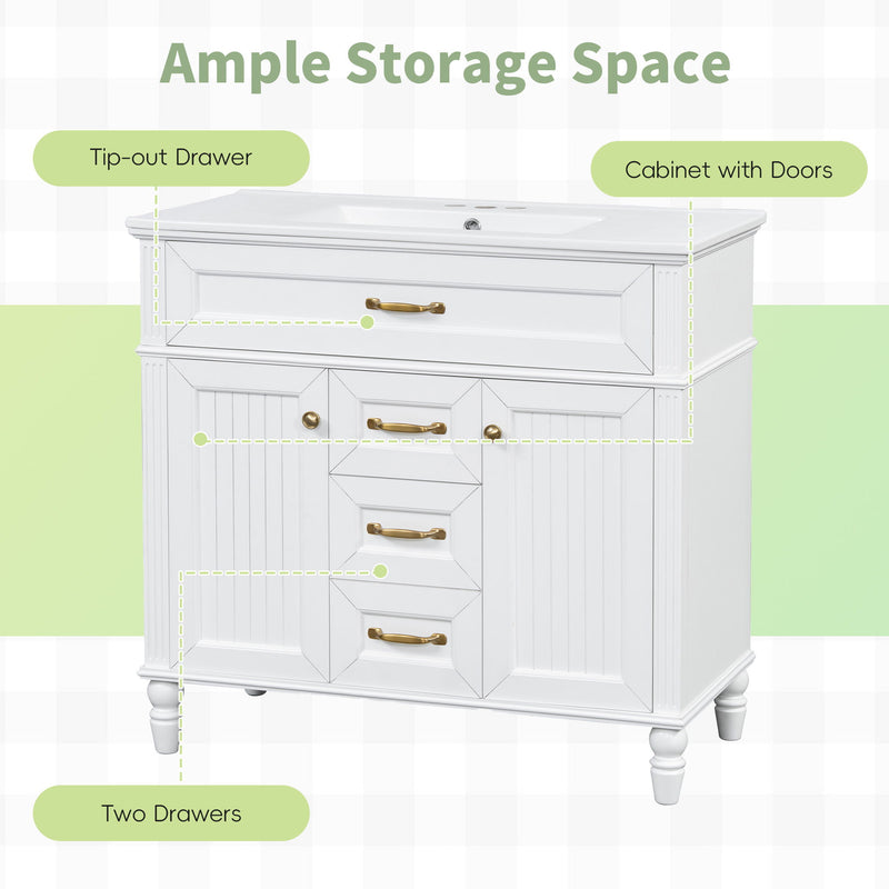 Modern Freestanding Bathroom Vanity With Sink, Cabinet, Soft-Close Drawers, Tip-Out Tray