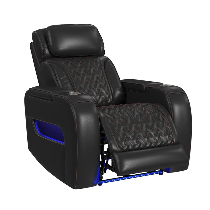 Prime Time P3 Living Room Set in Jett Black with Red Stitching