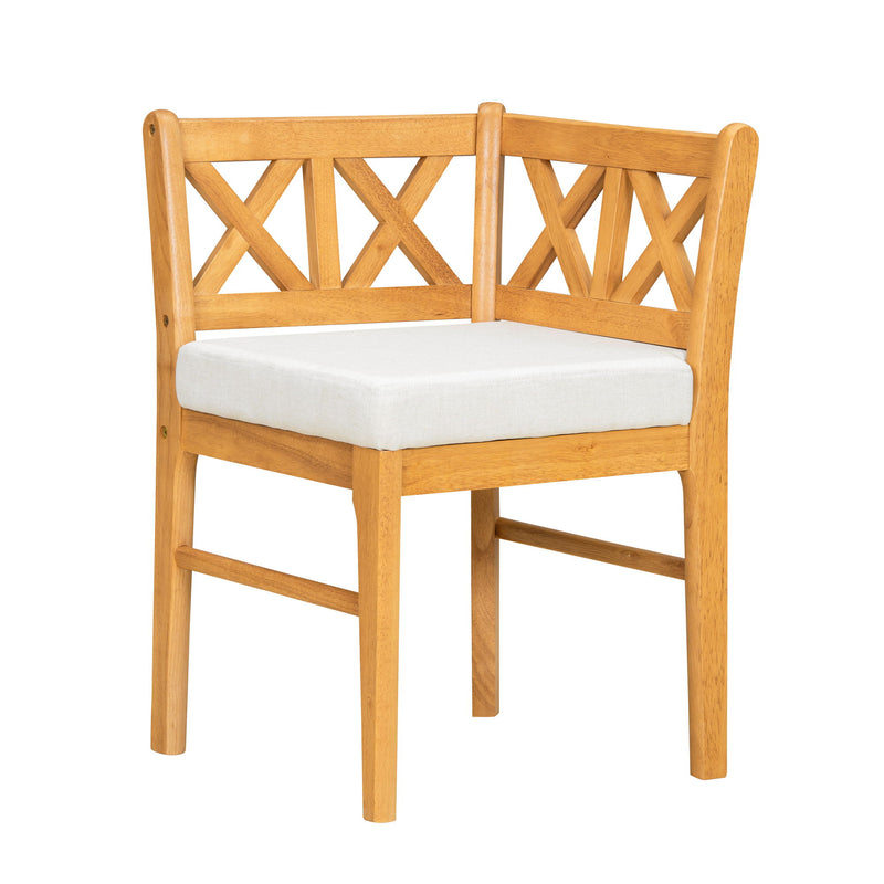 Farmhouse Modern Dining Corner Chairs (Set of 2) With Handwoven Rattan Backrests And Solid Wood Legs - Natural / White
